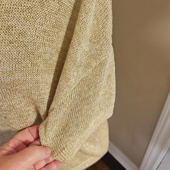 Loft Golden Metallic Crew Sweater Knit Beige Yellow Rayon size XL - Picture 4 of 9
